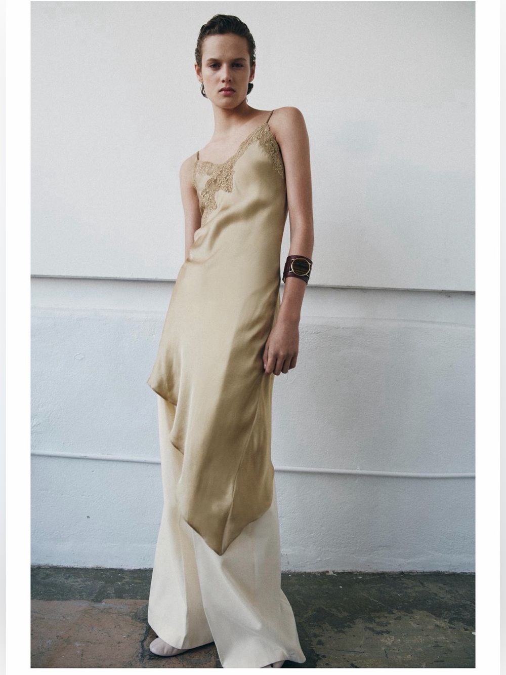 ZARA ZW COLLECTION ASYMMETRIC SATIN DRESS BEIGE LARGE
